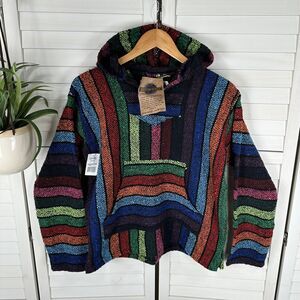 New‎ Earth Ragz Iguana Jack Baja Hoodie Bright Rainbow Stripe Confetti Unisex S
